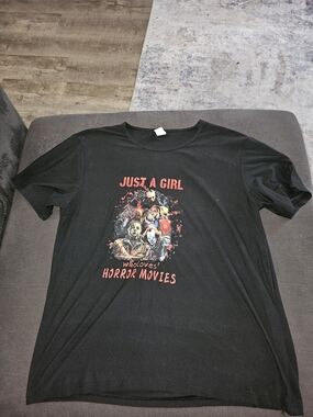 Just A Girl Who Loves Horror Movies Graphic Tee - Black